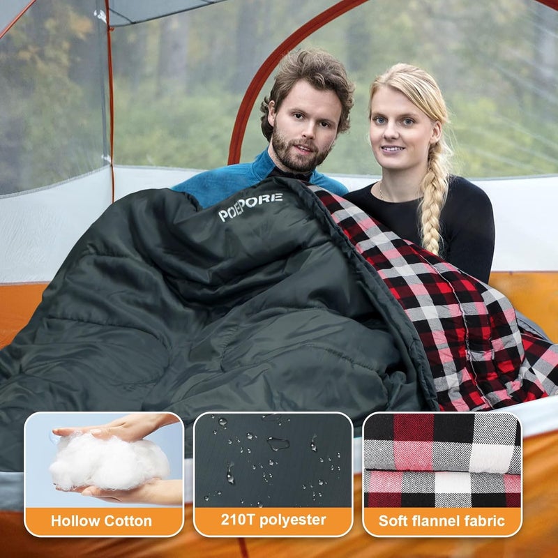 POEPORE Double Sleeping Bag Flannel for Adults with 2 Pillows 2 Person Sleeping Bags Camping XXL Queen Size Two Person Sleeping Bag for Cold Weather - Image 4